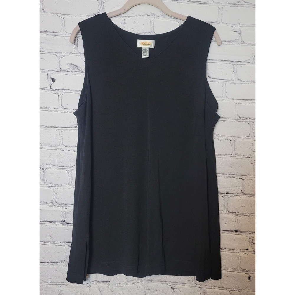 Talbots Womens Black Sleeveless V-Neck Shell Tunic Top Size L Minimalist Chic